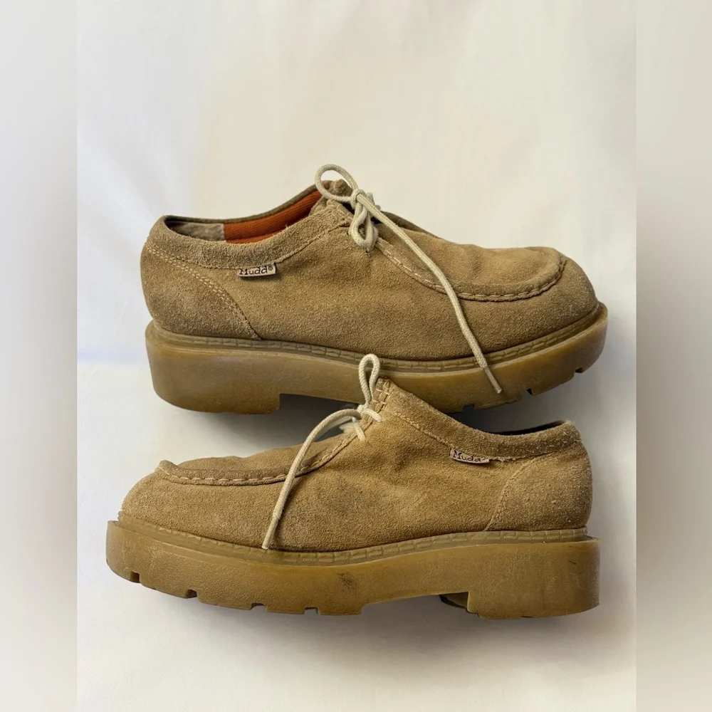 Vintage Y2K Mudd Sara Suede Leather Lug Sole Chunky Heels Loafers Platform Shoes